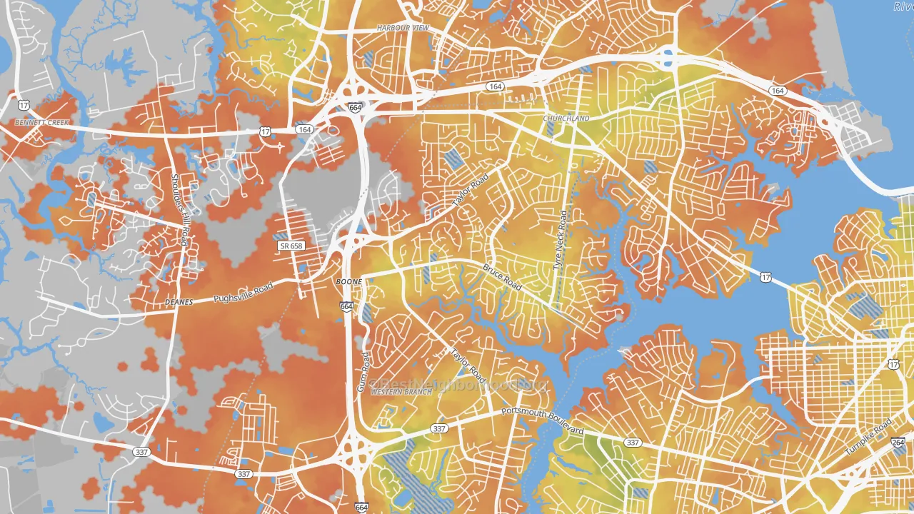 Bike Grade map of Western Branch North, Chesapeake, VA
