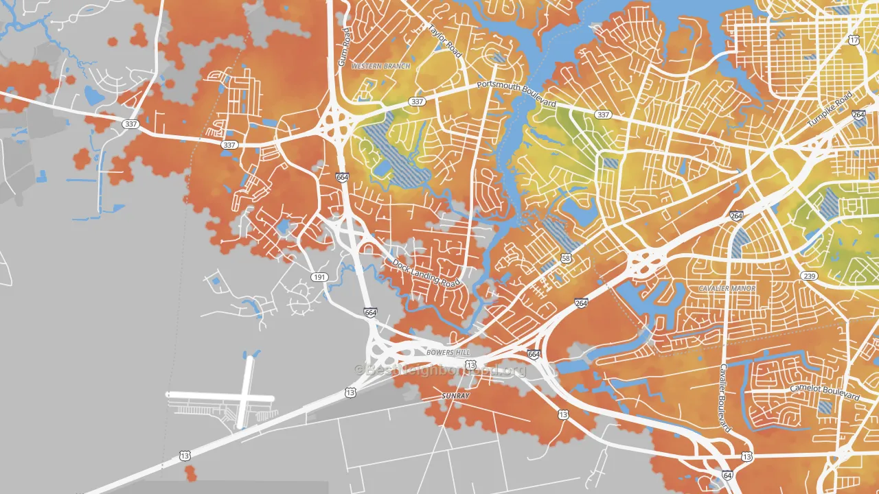 Bike Grade map of Western Branch South, Chesapeake, VA