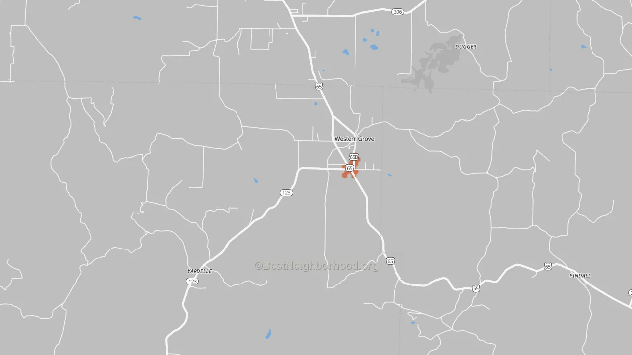 Bike Grade map of Western Grove, AR