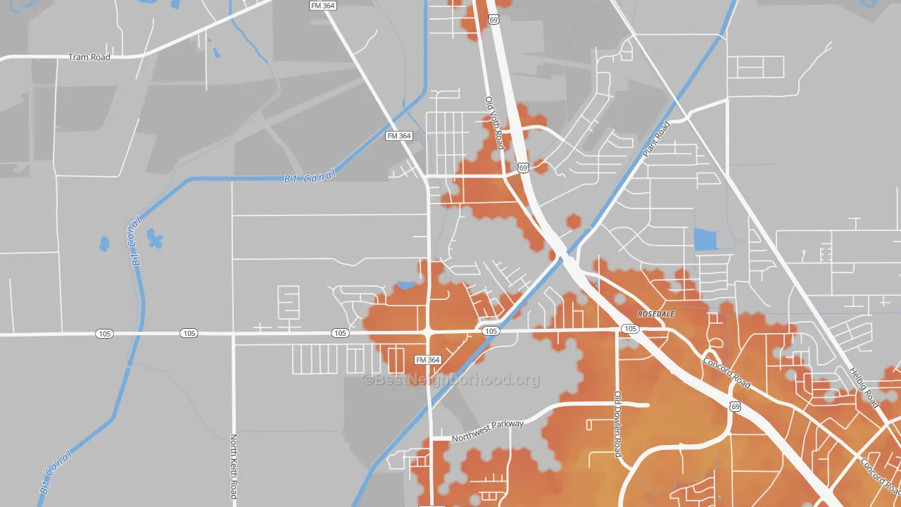 Bike Grade map of Western Hills, Beaumont, TX