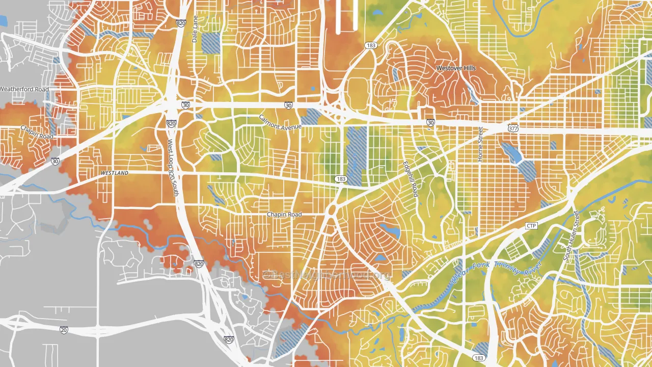 Bike Grade map of Western Hills Fort Worth, Fort Worth, TX
