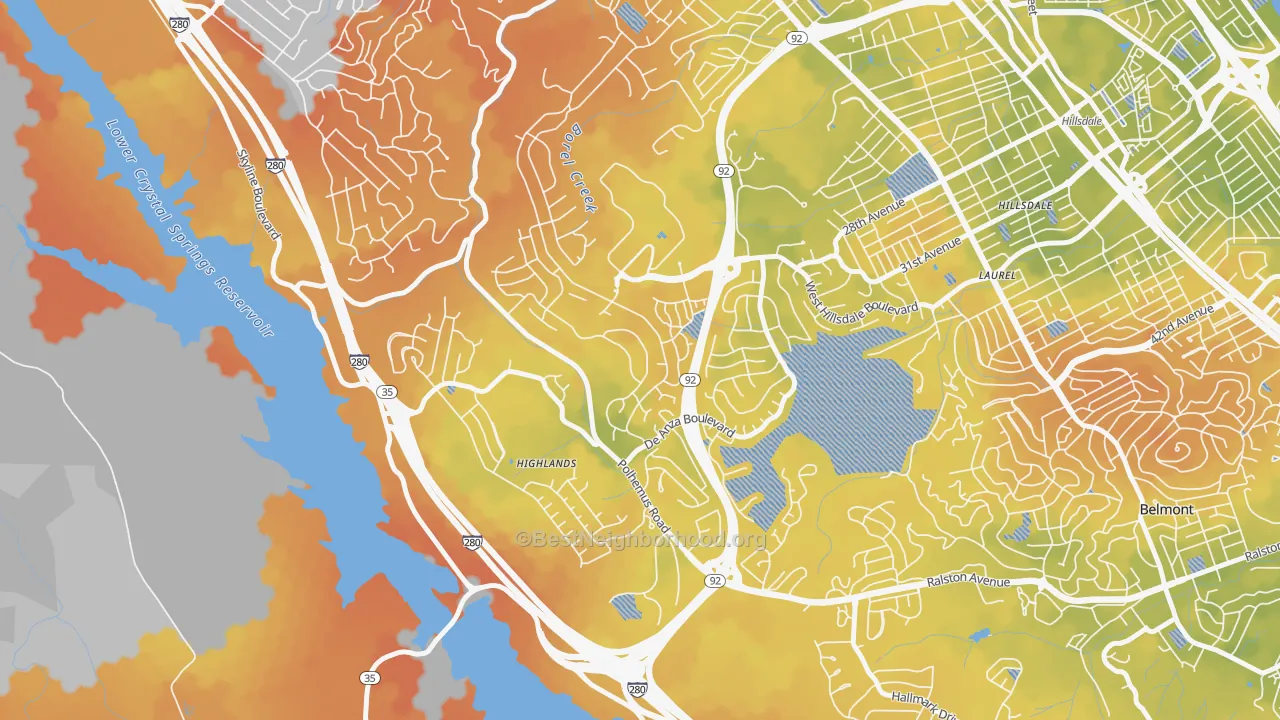 Bike Grade map of Western Hills, San Mateo, CA