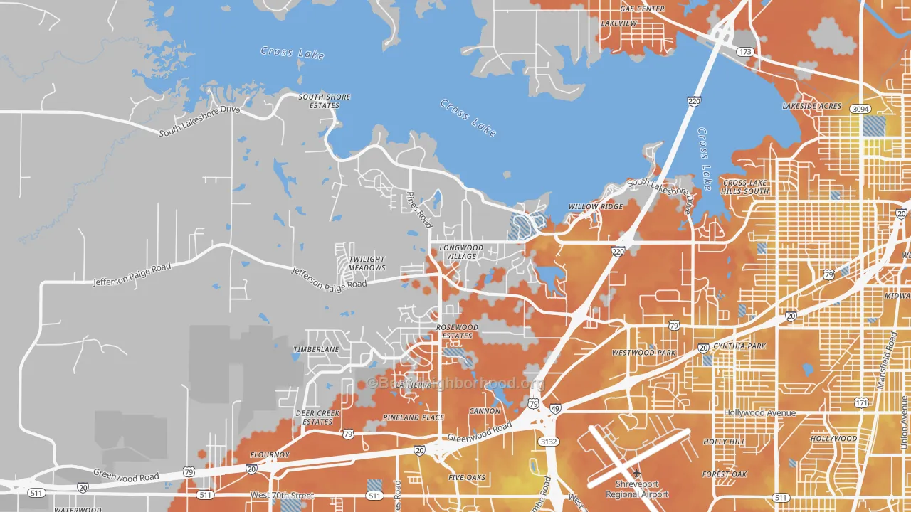 Bike Grade map of Western Hills Yarborough, Shreveport, LA
