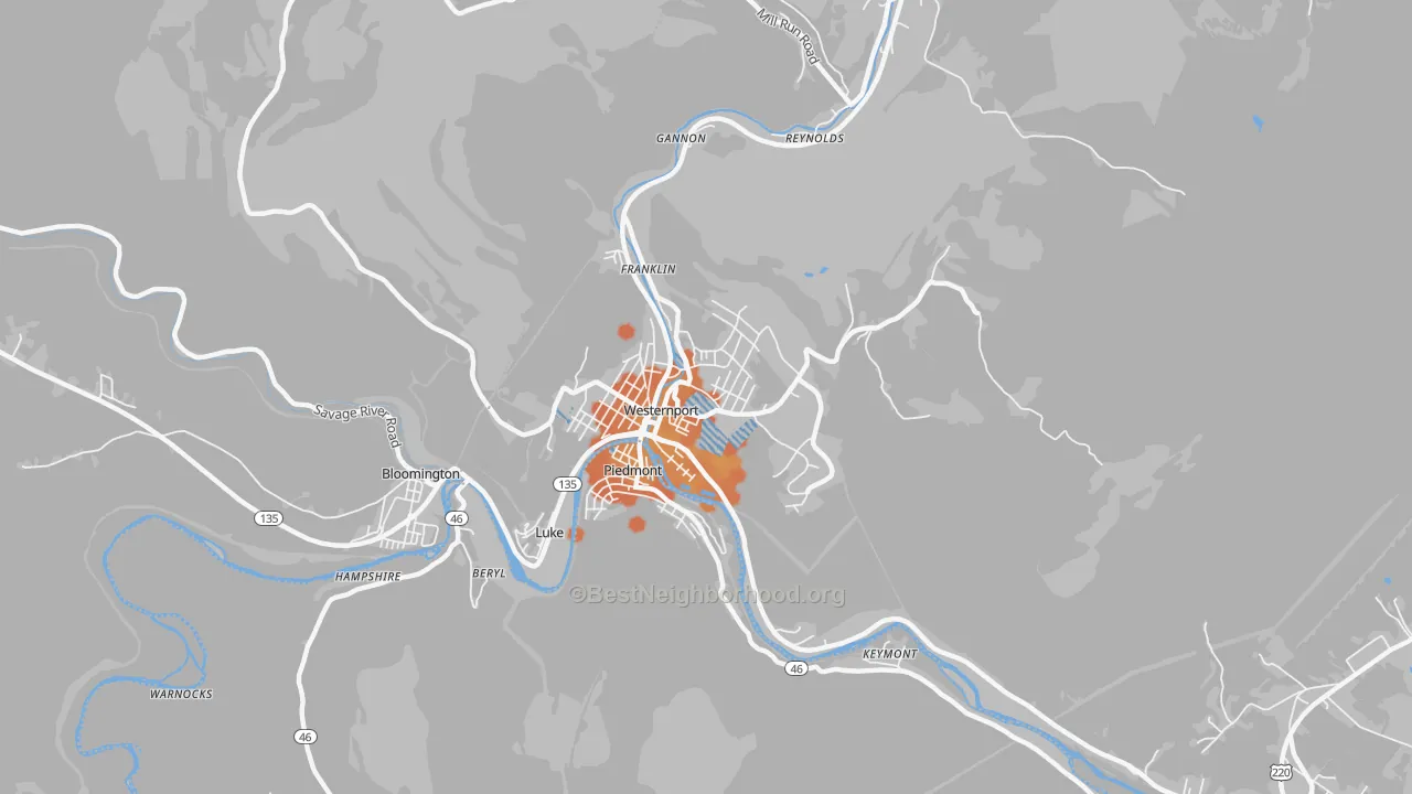 Bike Grade map of Westernport, MD