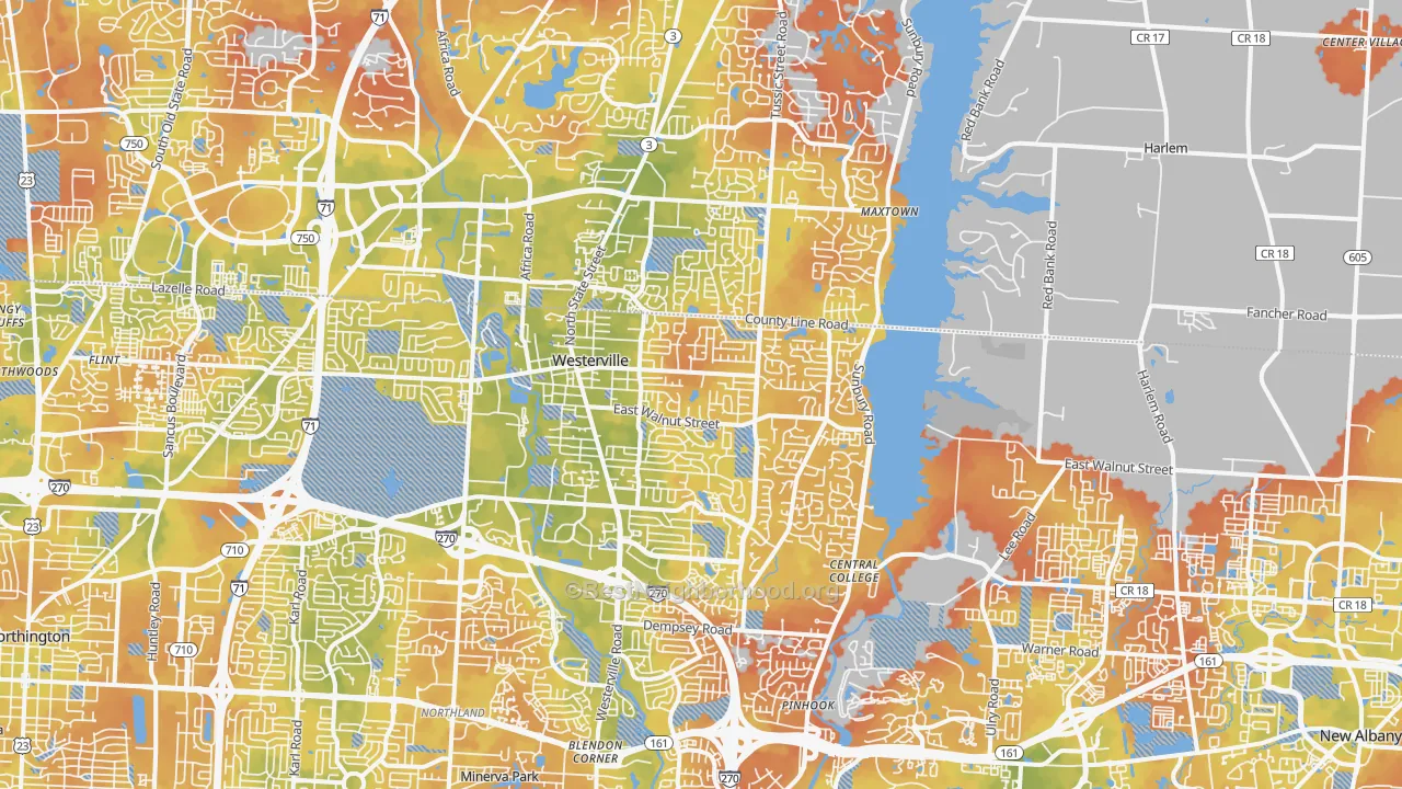 Bike Grade map of Westerville, OH