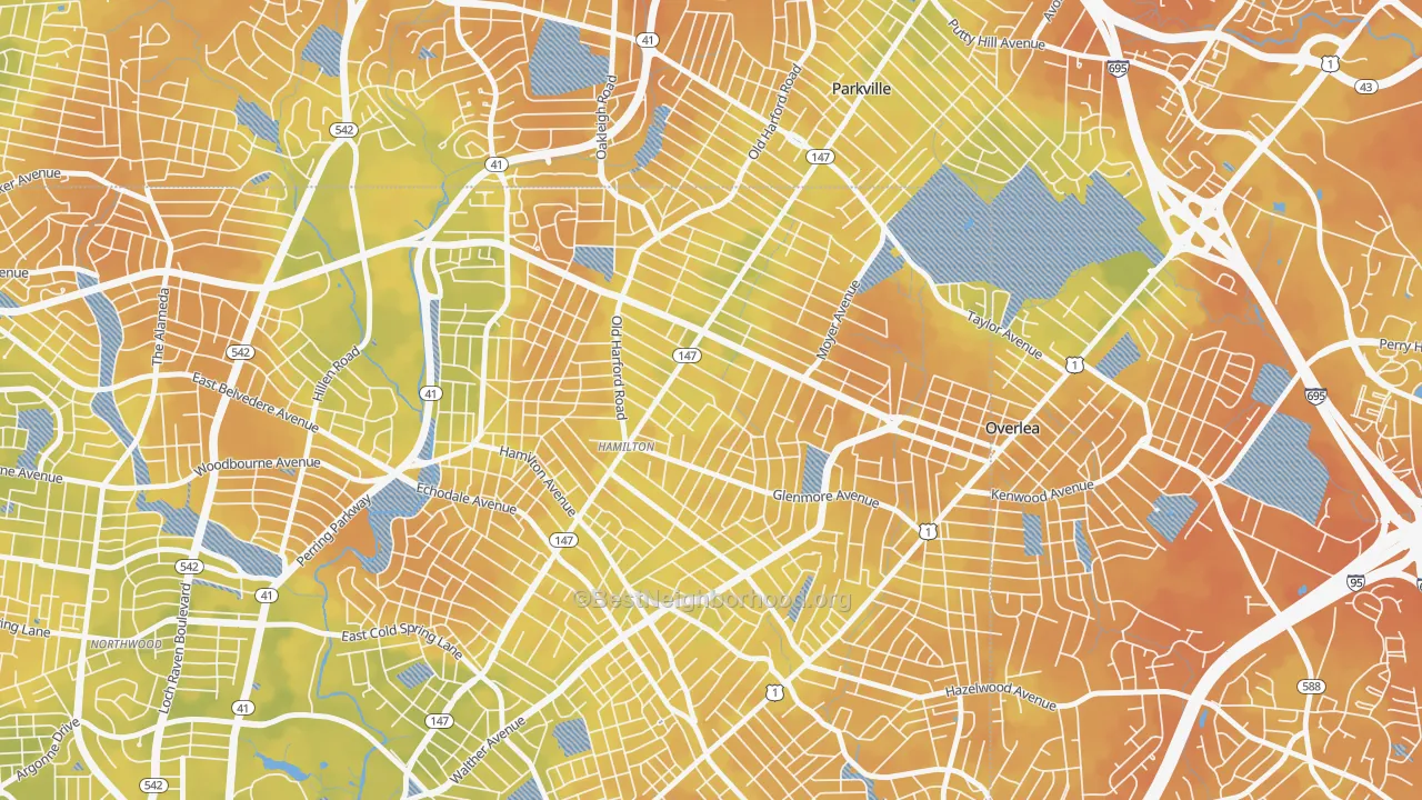 Bike Grade map of Westfield, Baltimore, MD