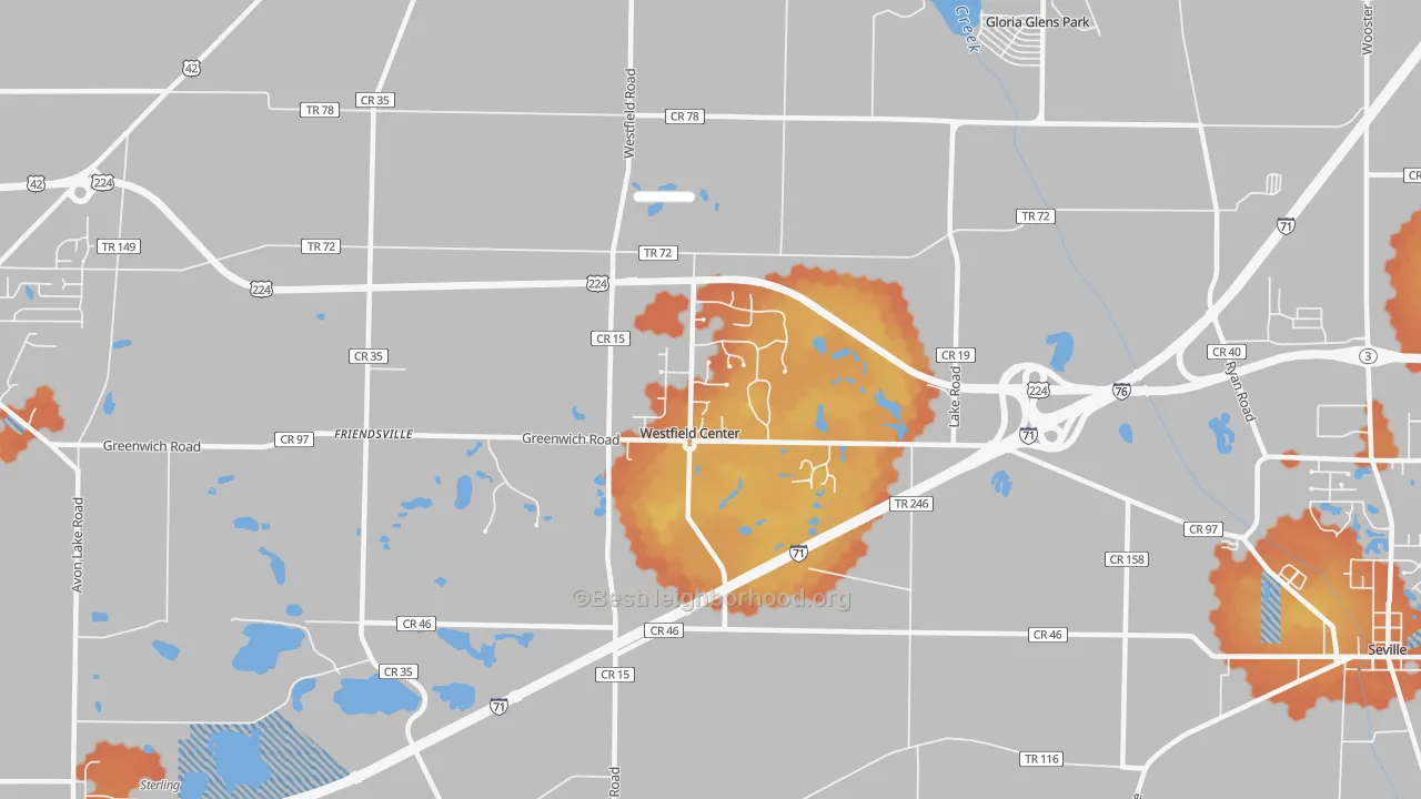 Bike Grade map of Westfield Center, OH