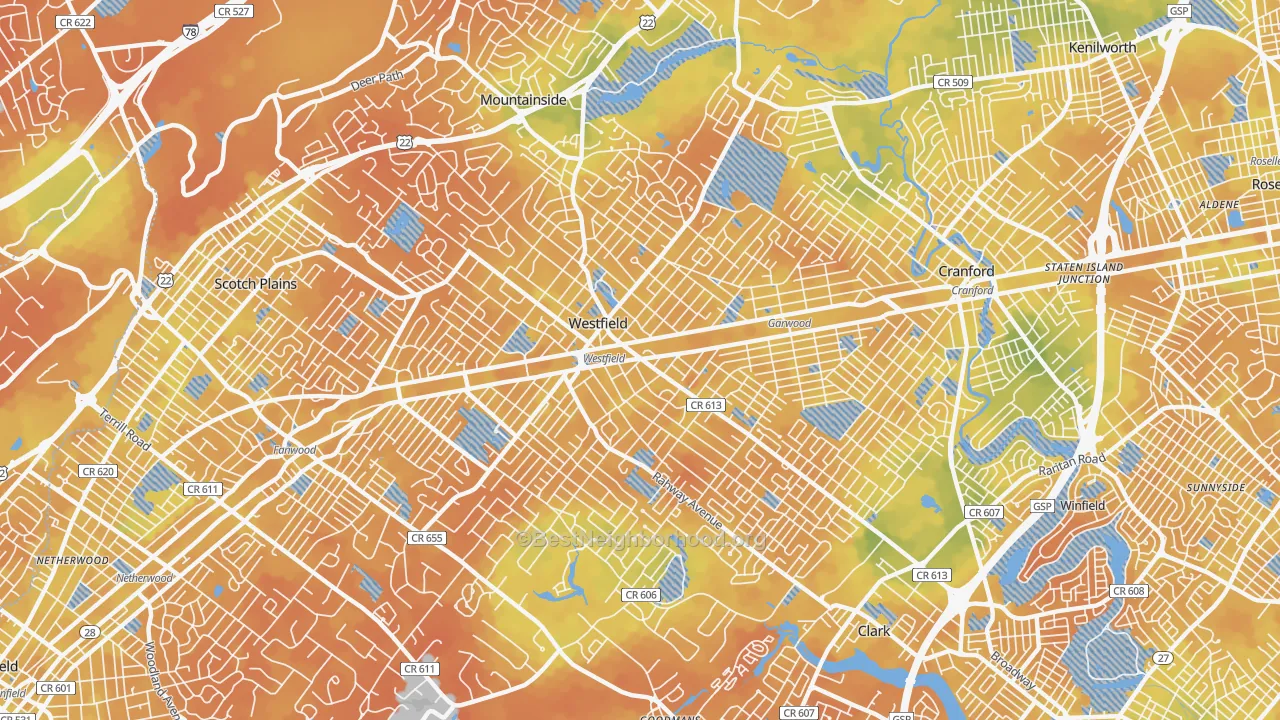 Bike Grade map of Westfield, NJ