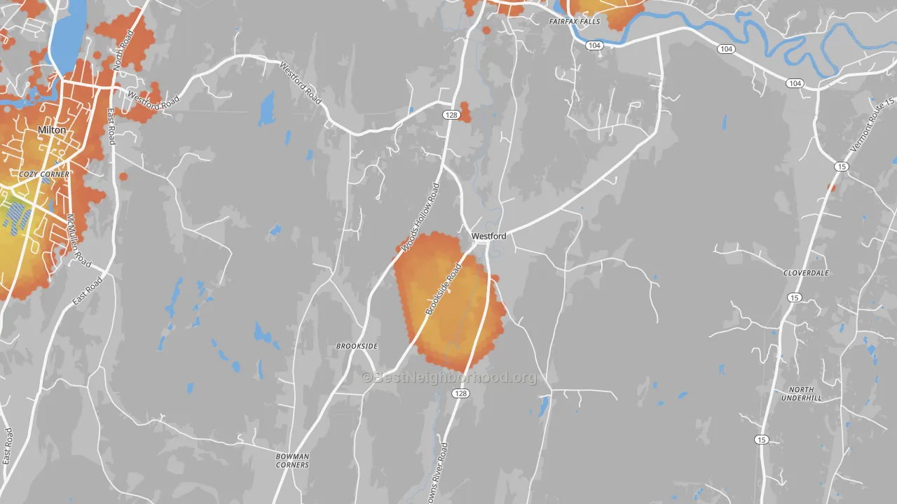 Bike Grade map of Westford, VT