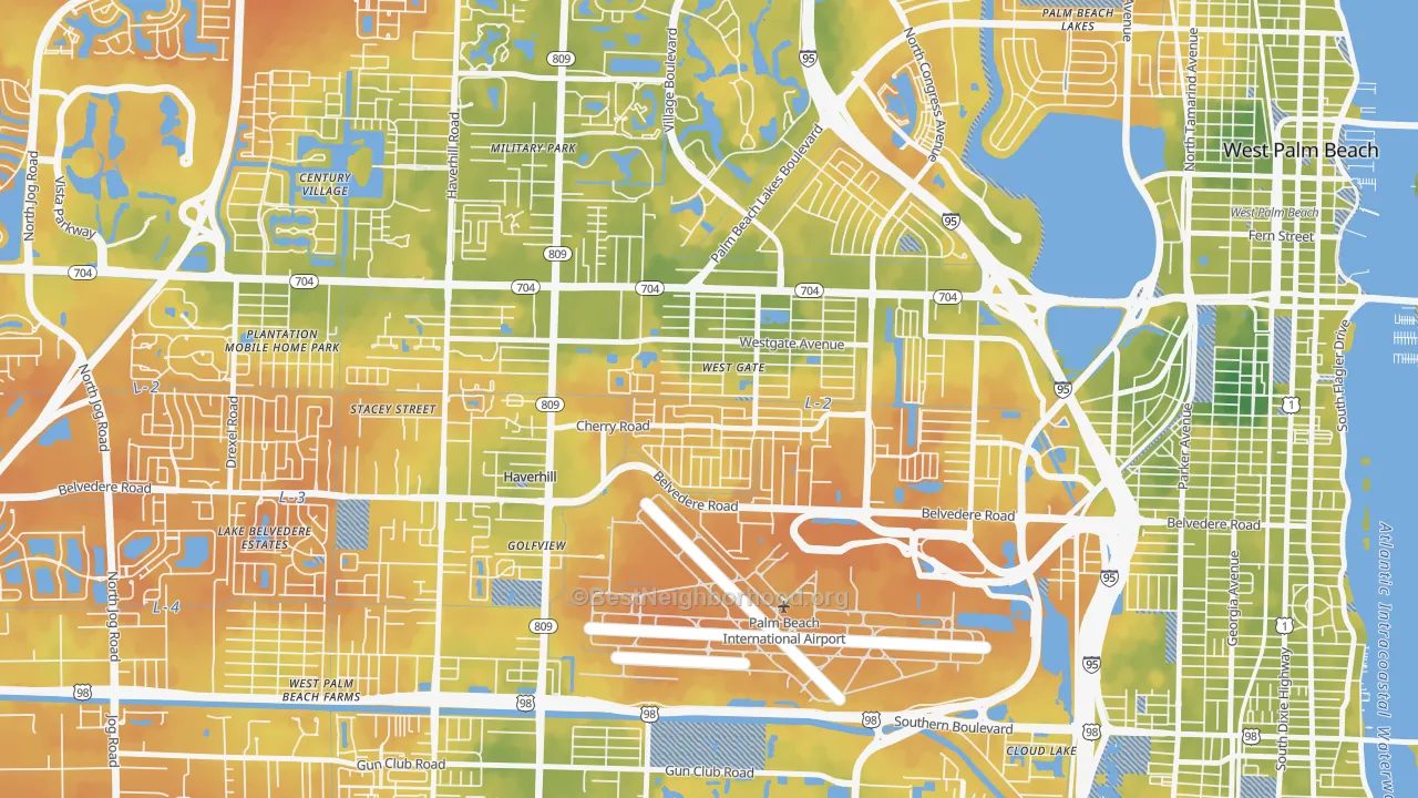 Bike Grade map of Westgate, FL