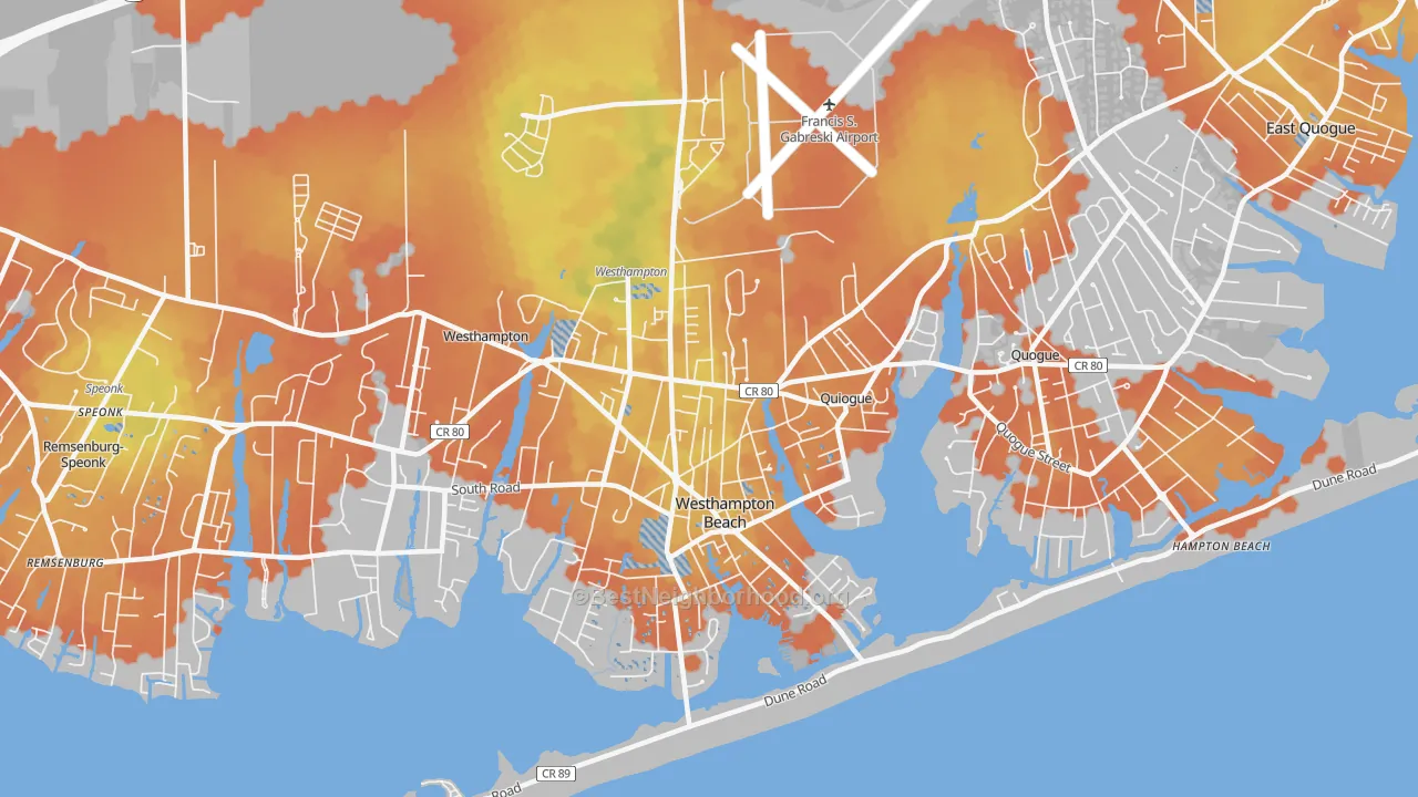 Bike Grade map of Westhampton Beach, NY
