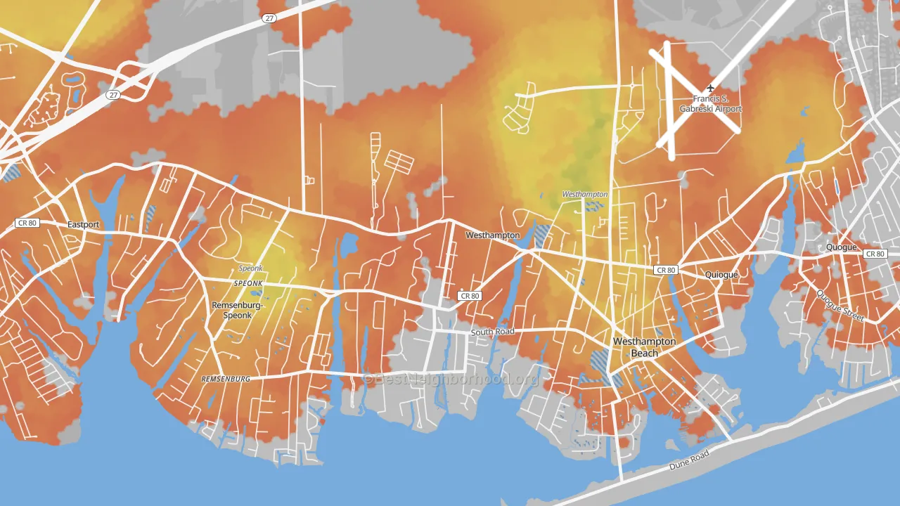 Bike Grade map of Westhampton, NY