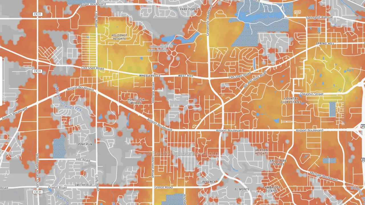 Bike Grade map of Westhill, Mobile, AL