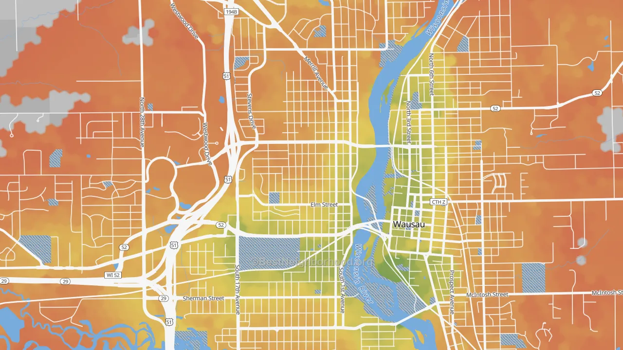 Bike Grade map of Westies, Wausau, WI