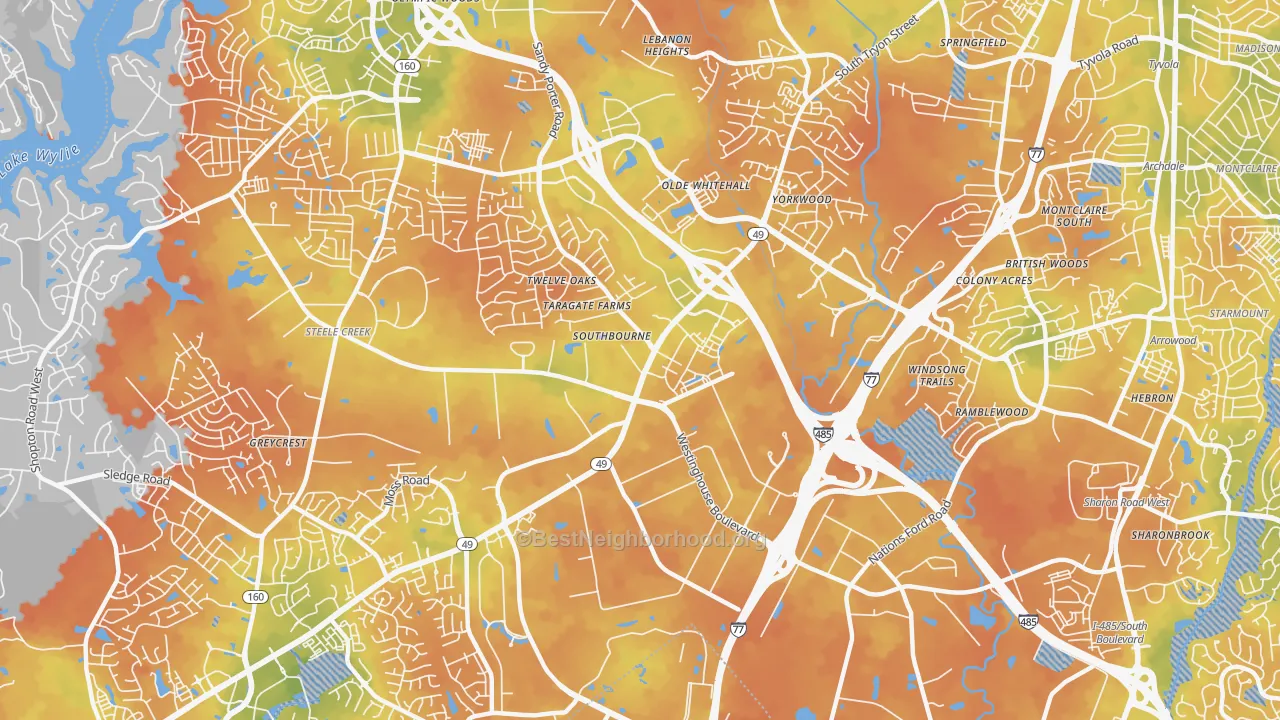 Bike Grade map of Westinghouse, Charlotte, NC
