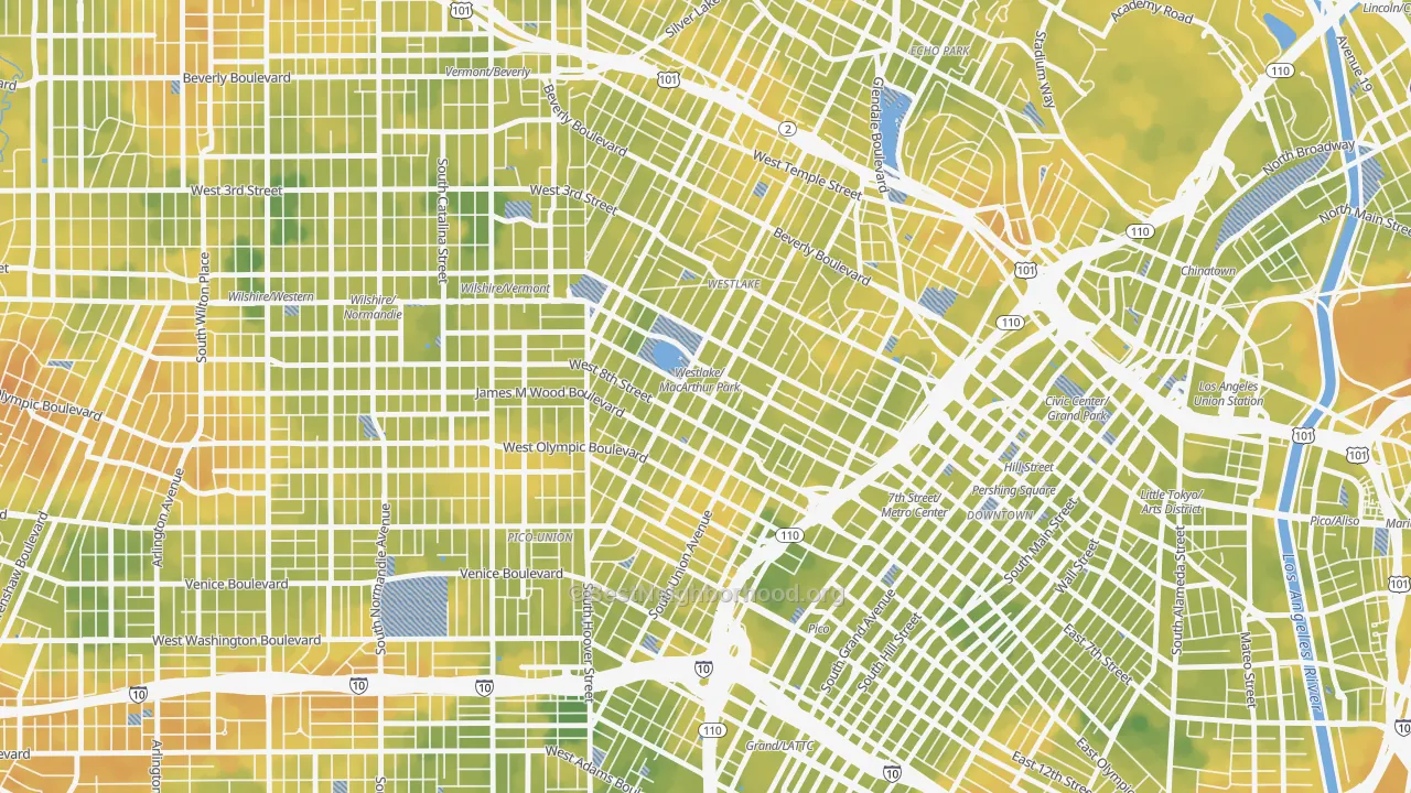 Bike Grade map of Westlake, Los Angeles, CA