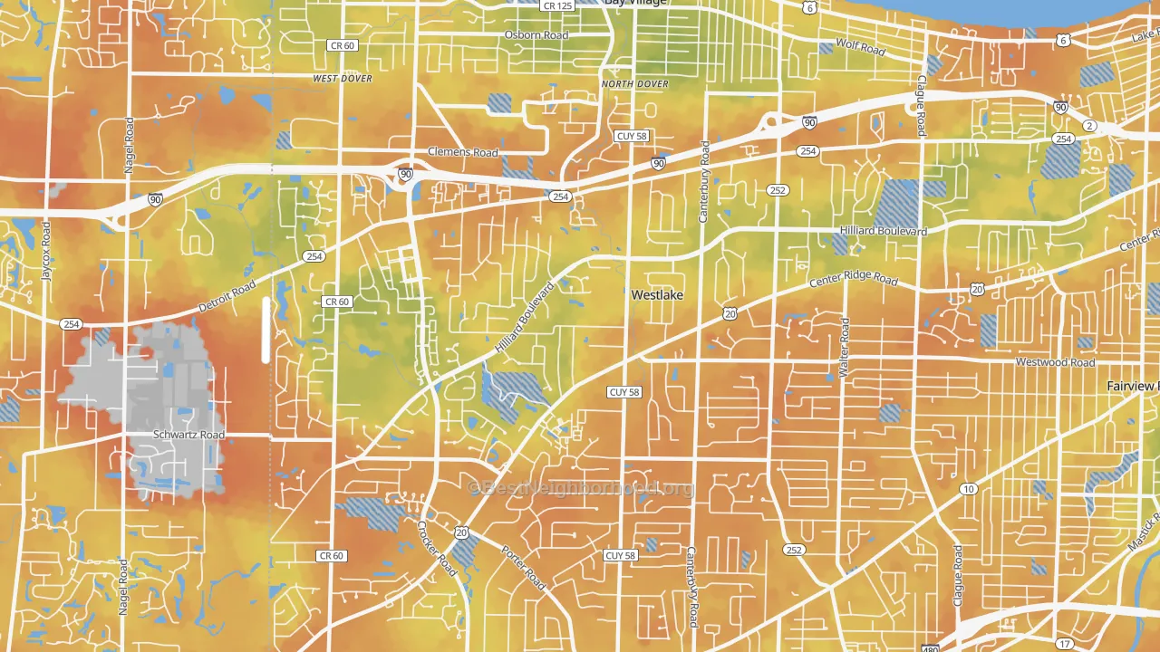Bike Grade map of Westlake, OH