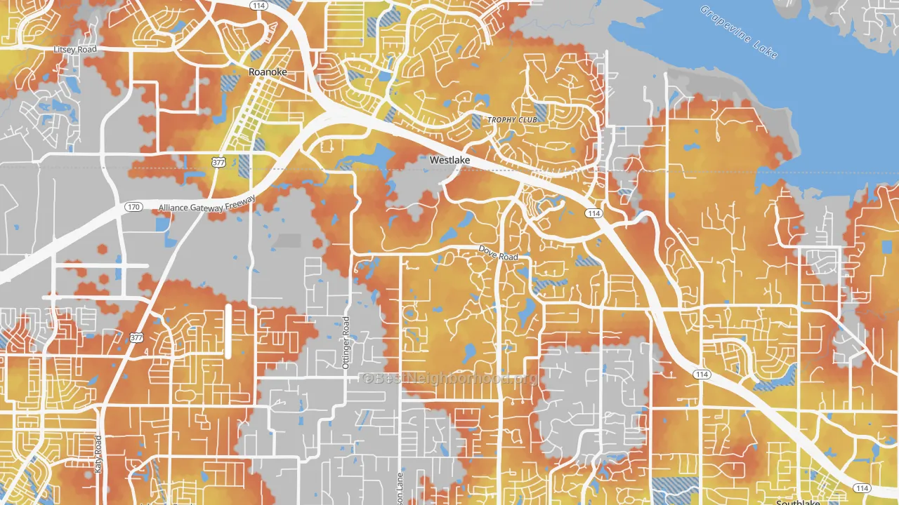 Bike Grade map of Westlake, TX