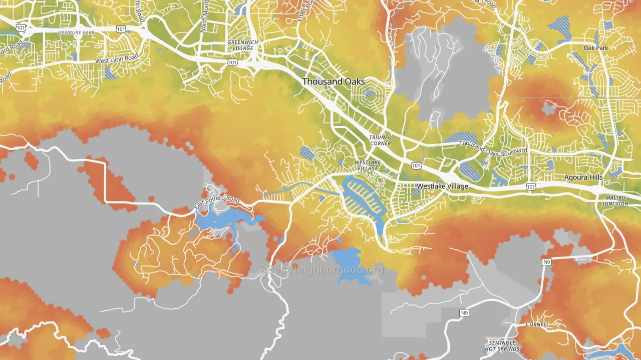 Bike Grade map of Westlake Village, CA