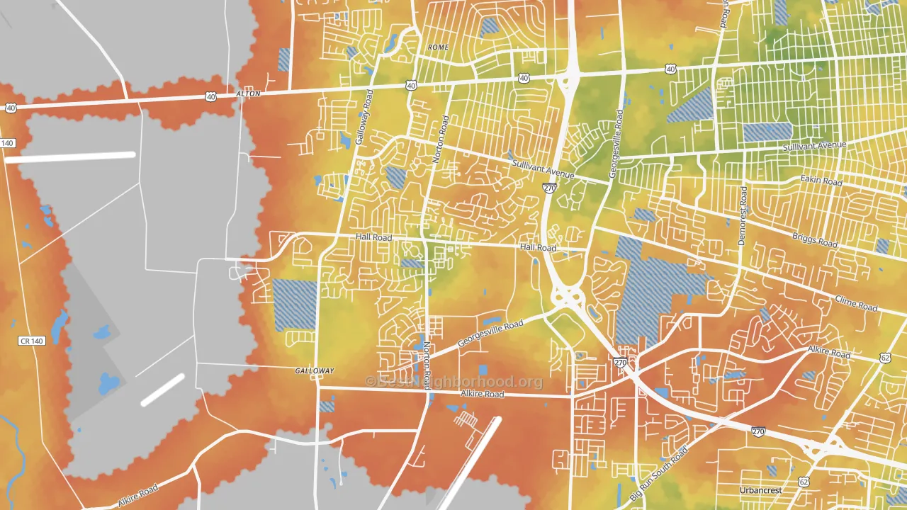 Bike Grade map of Westland, Galloway, OH
