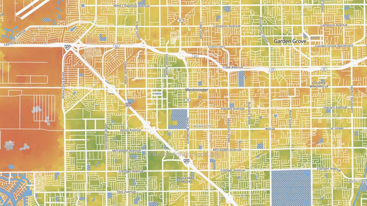 Bike Grade map of Westminster, CA