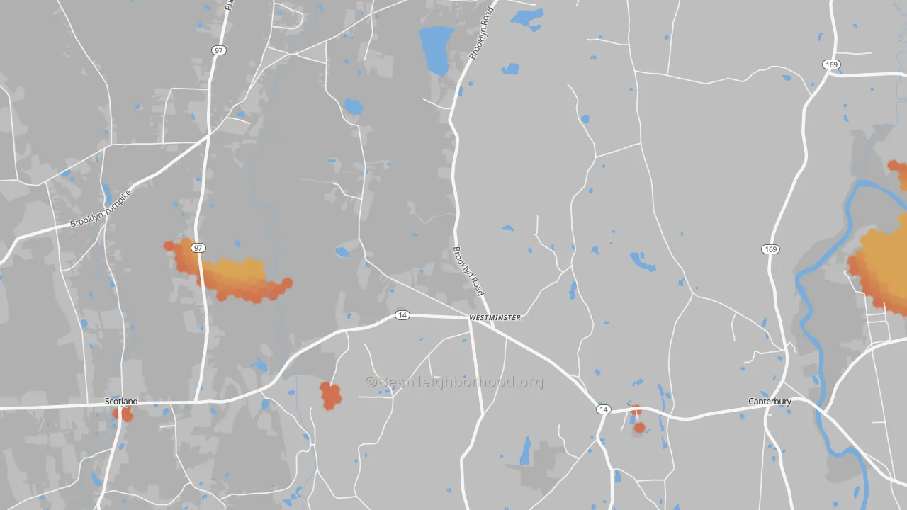 Bike Grade map of Westminster, CT