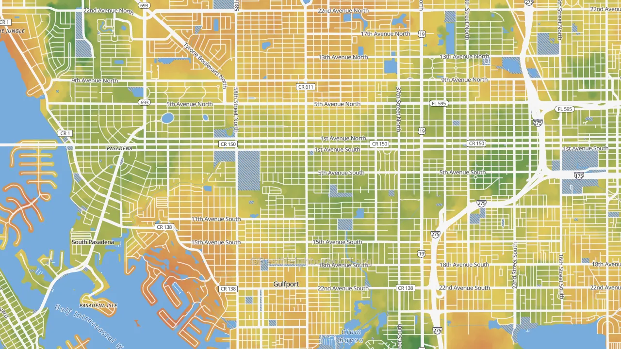 Bike Grade map of Westminster Heights, St. Petersburg, FL