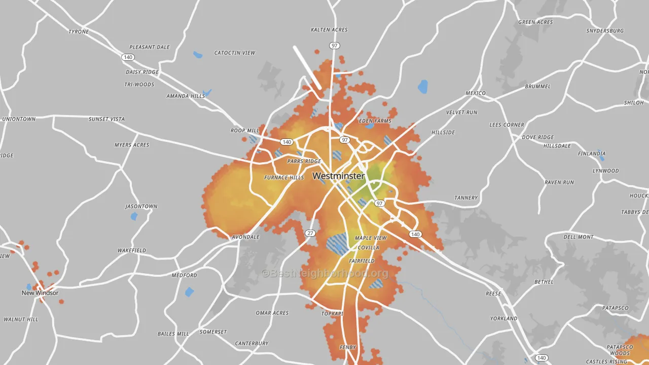 Bike Grade map of Westminster, MD