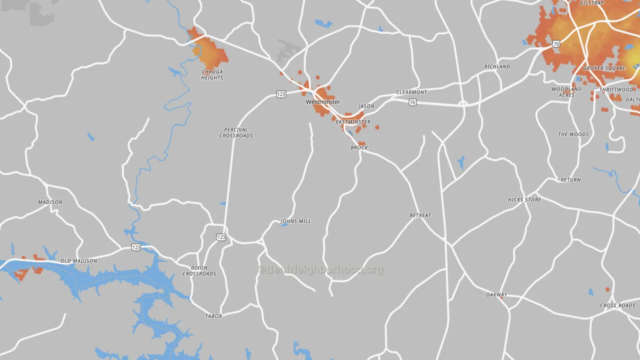 Bike Grade map of Westminster, SC