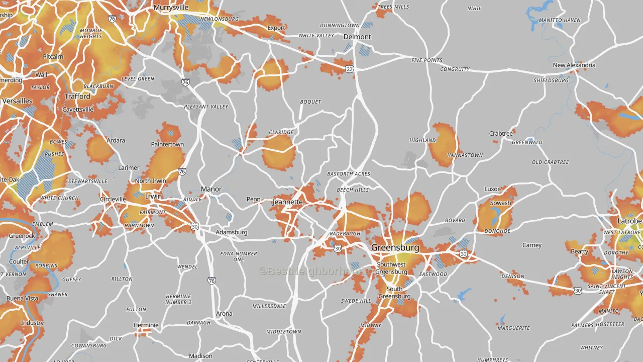 Bike Grade map of Westmoreland County, PA