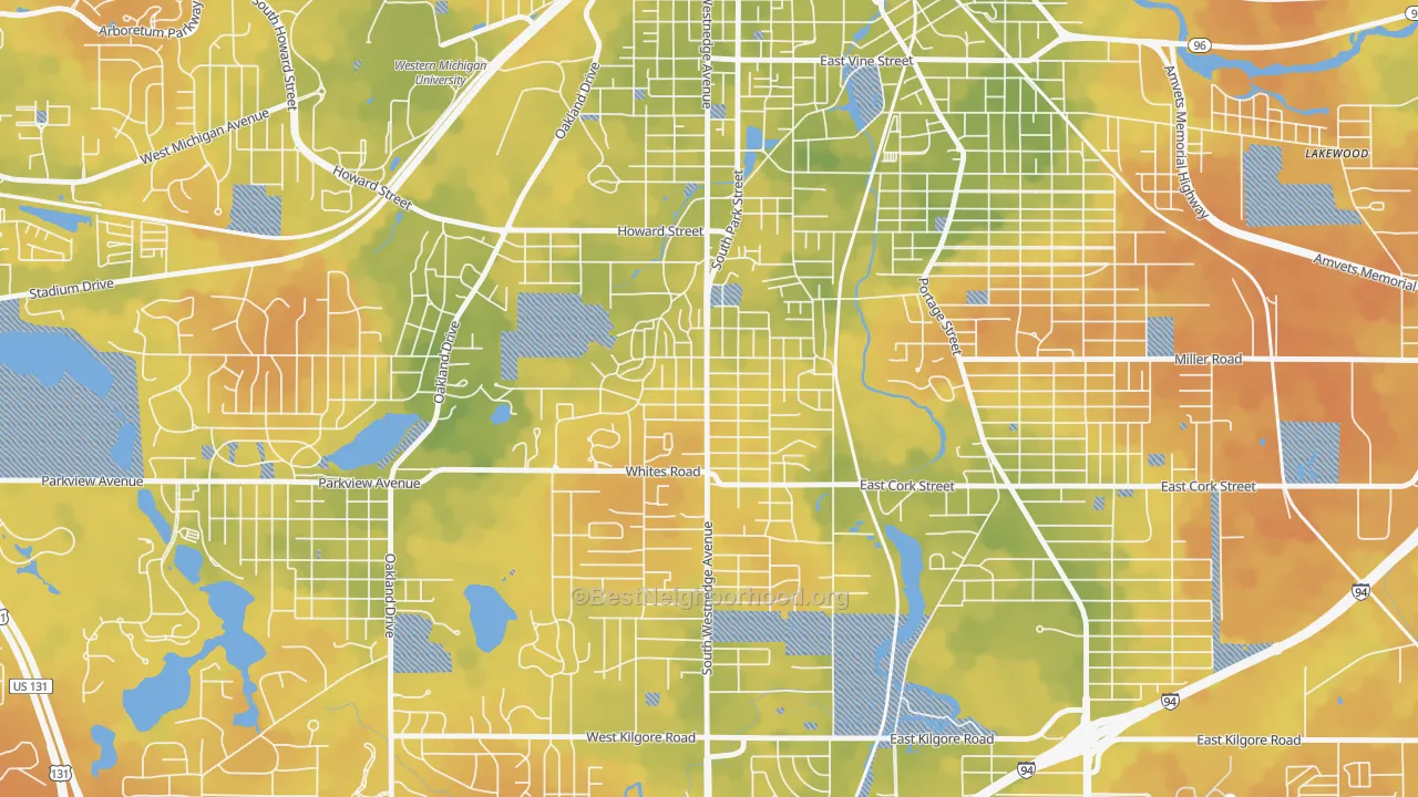 Bike Grade map of Westnedge Hill, Kalamazoo, MI
