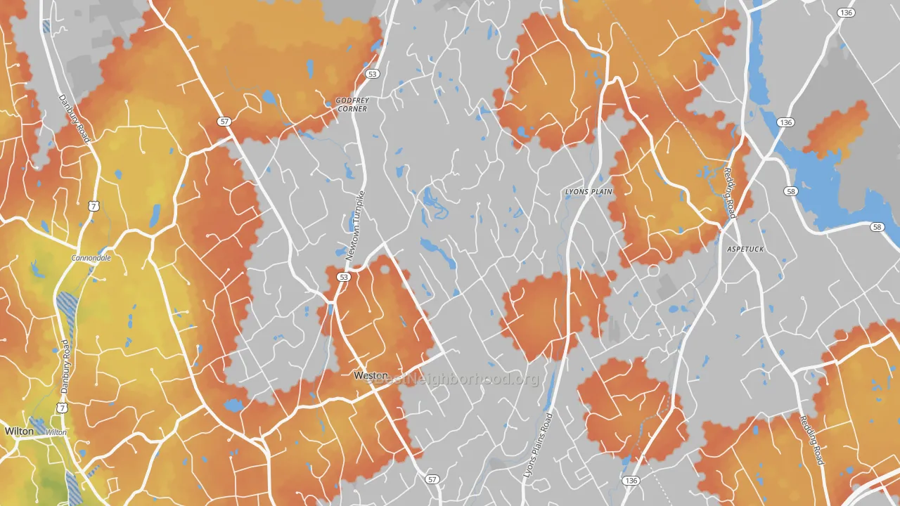 Bike Grade map of Weston, CT