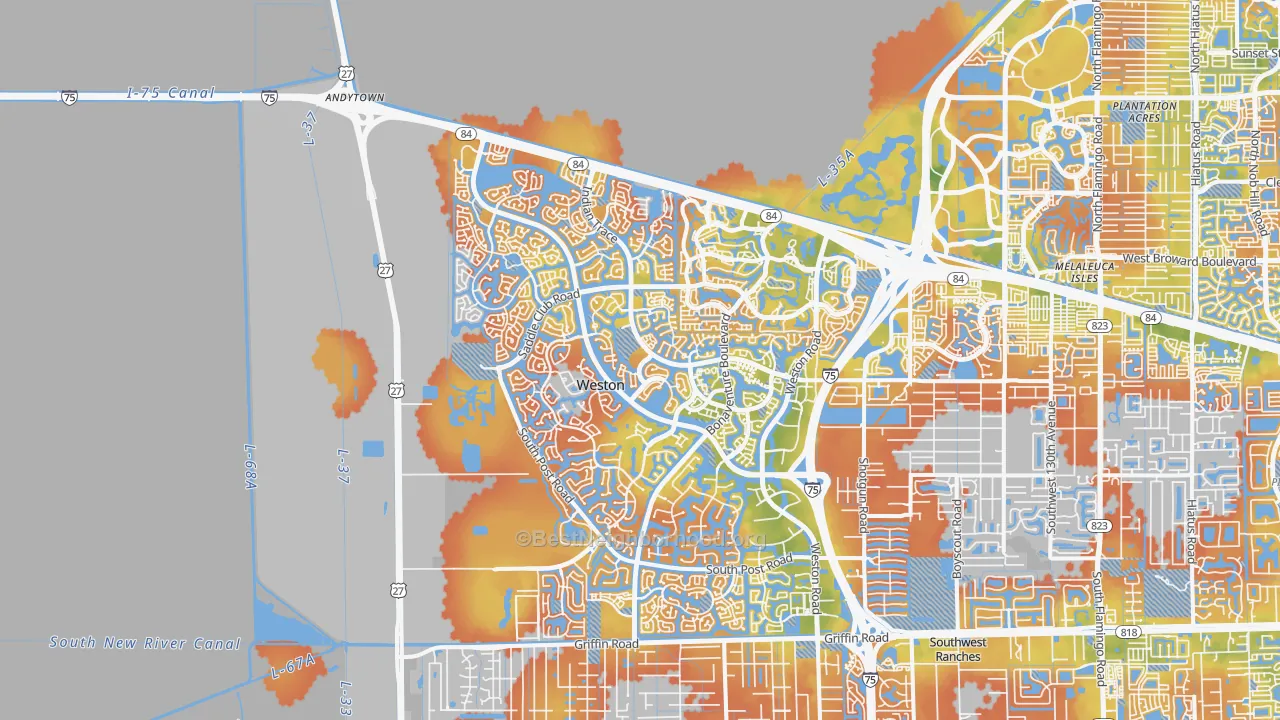 Bike Grade map of Weston, FL