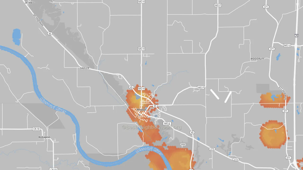 Bike Grade map of Weston, MO