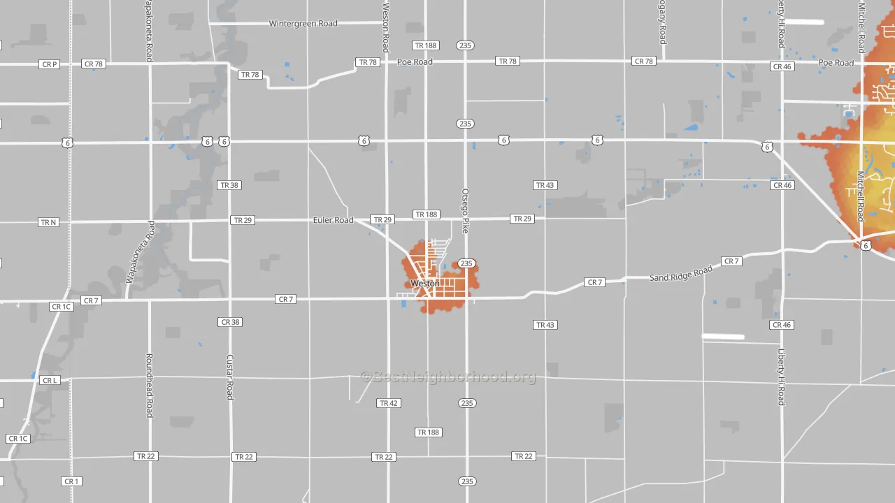 Bike Grade map of Weston, OH