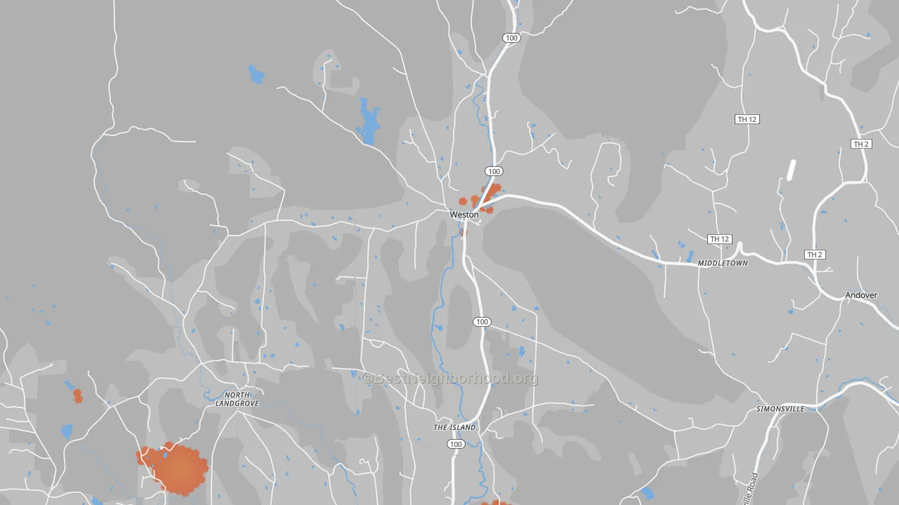 Bike Grade map of Weston, VT
