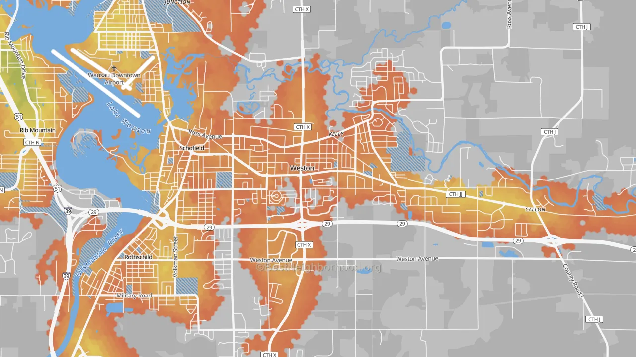 Bike Grade map of Weston, WI