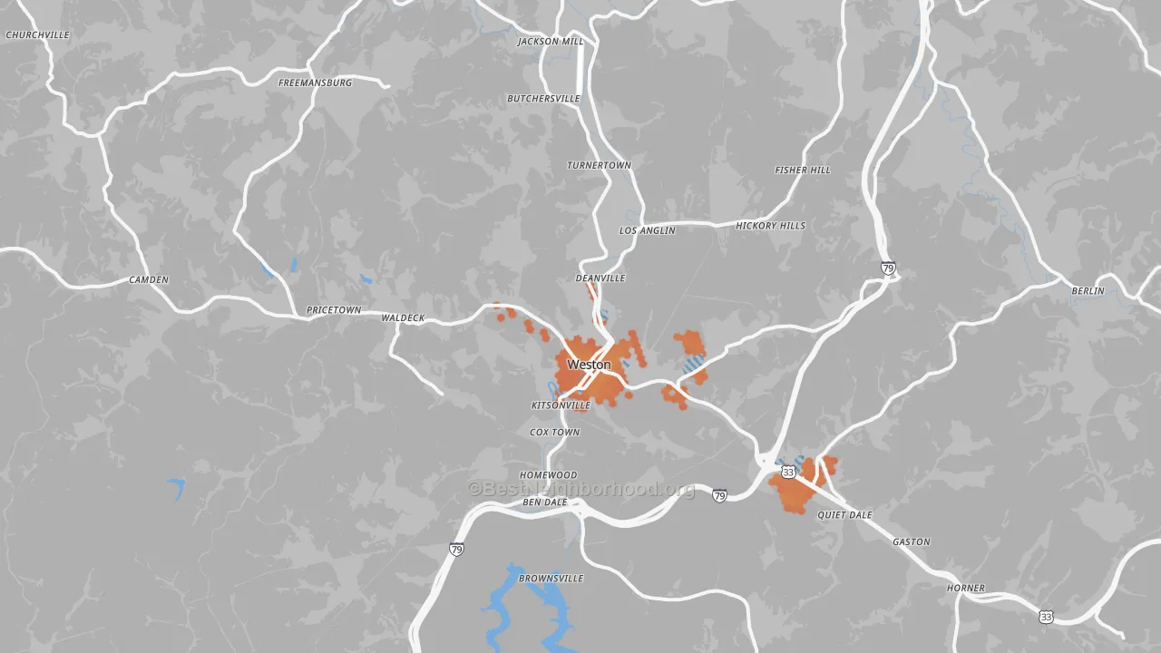 Bike Grade map of Weston, WV