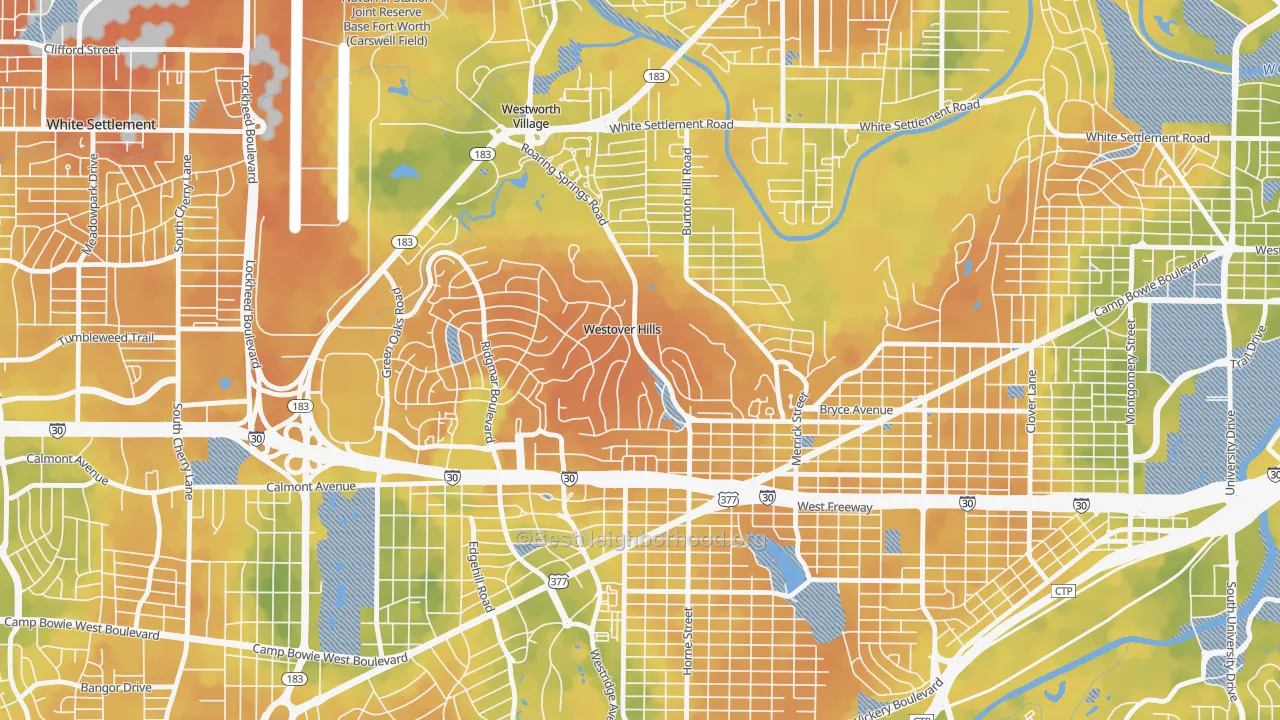 Bike Grade map of Westover Hills, TX