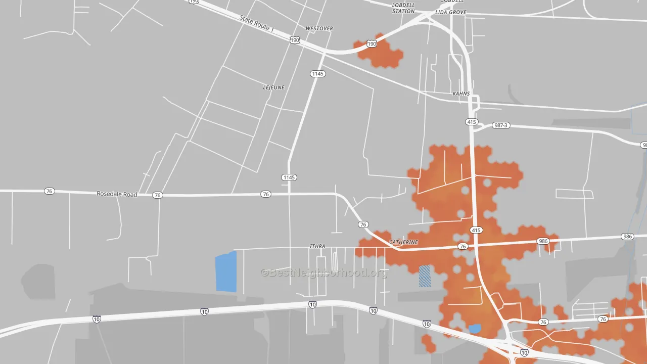 Bike Grade map of Westover, LA