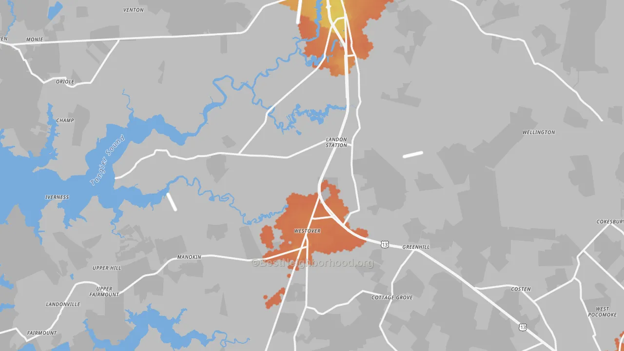 Bike Grade map of Westover, MD