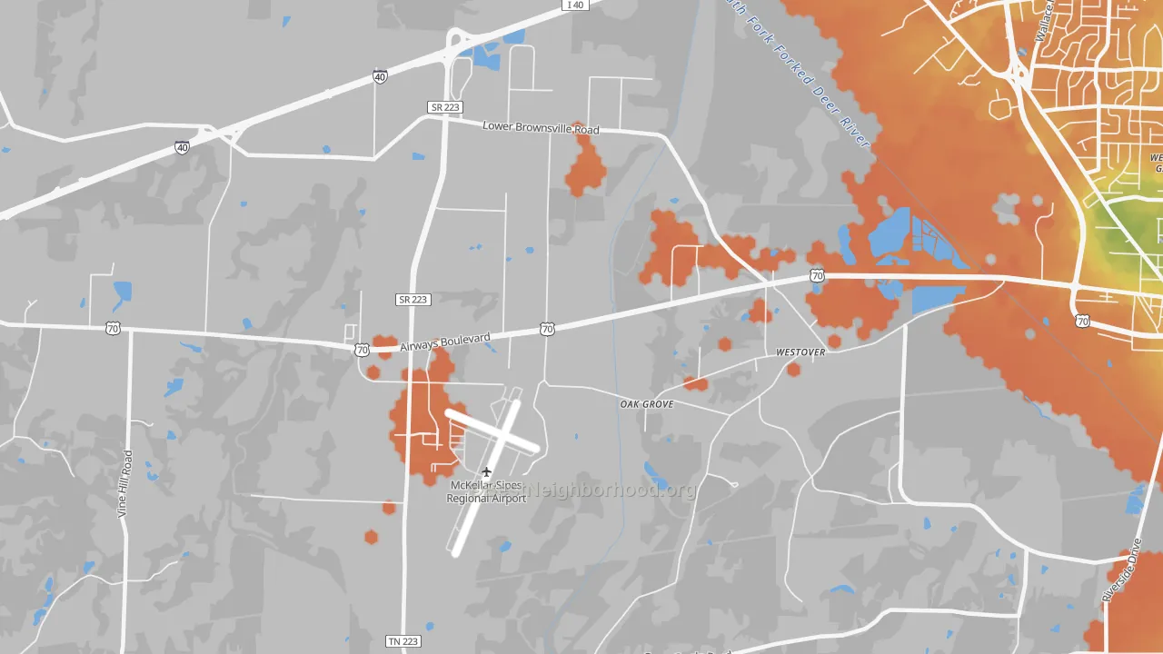 Bike Grade map of Westover, TN