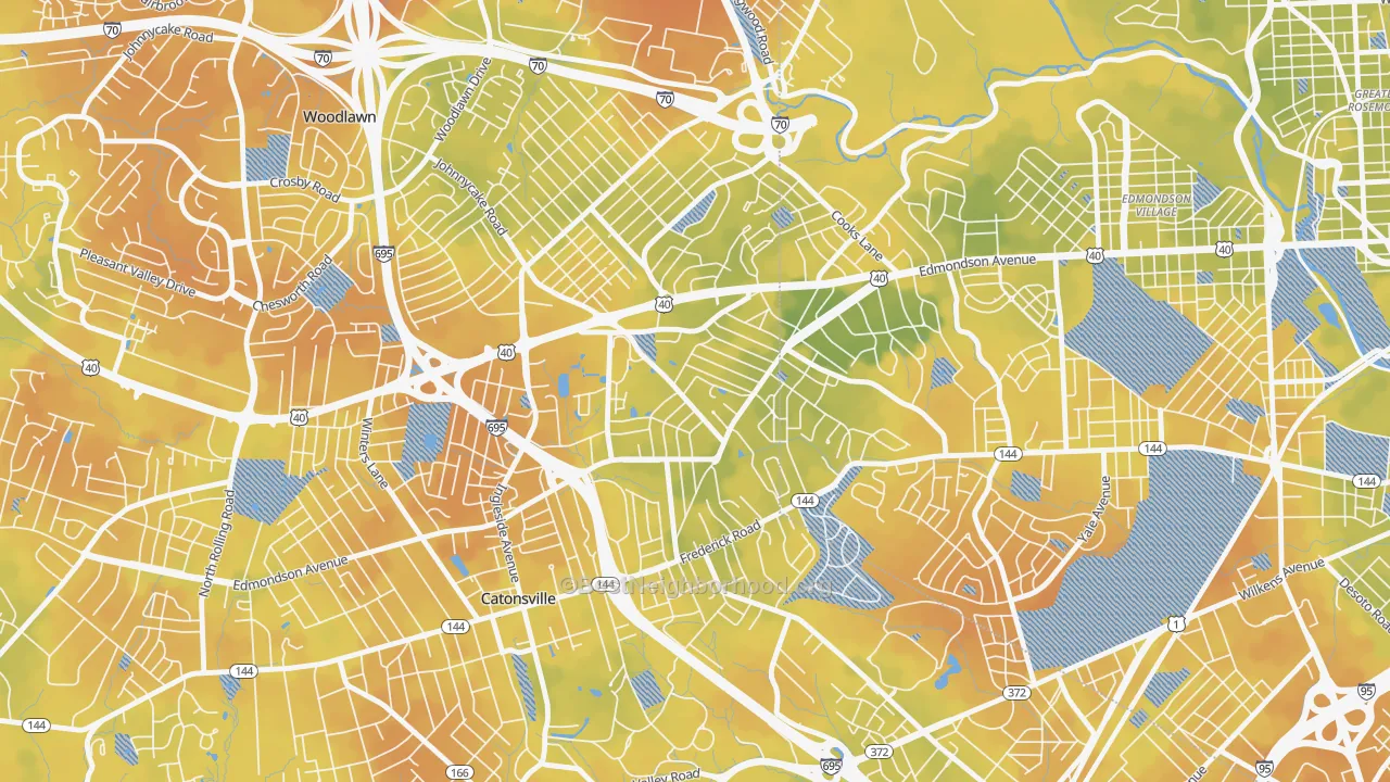 Bike Grade map of Westowne, Catonsville, MD