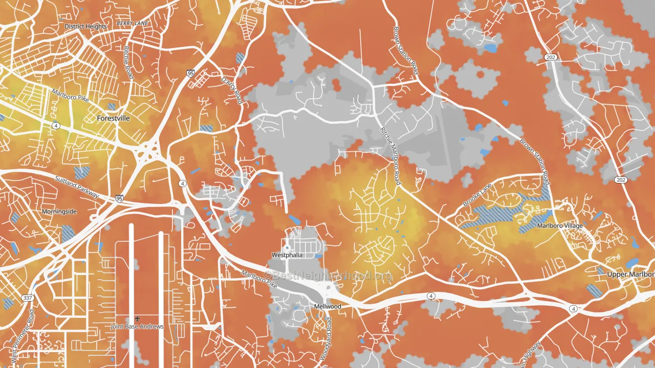 Bike Grade map of Westphalia, MD