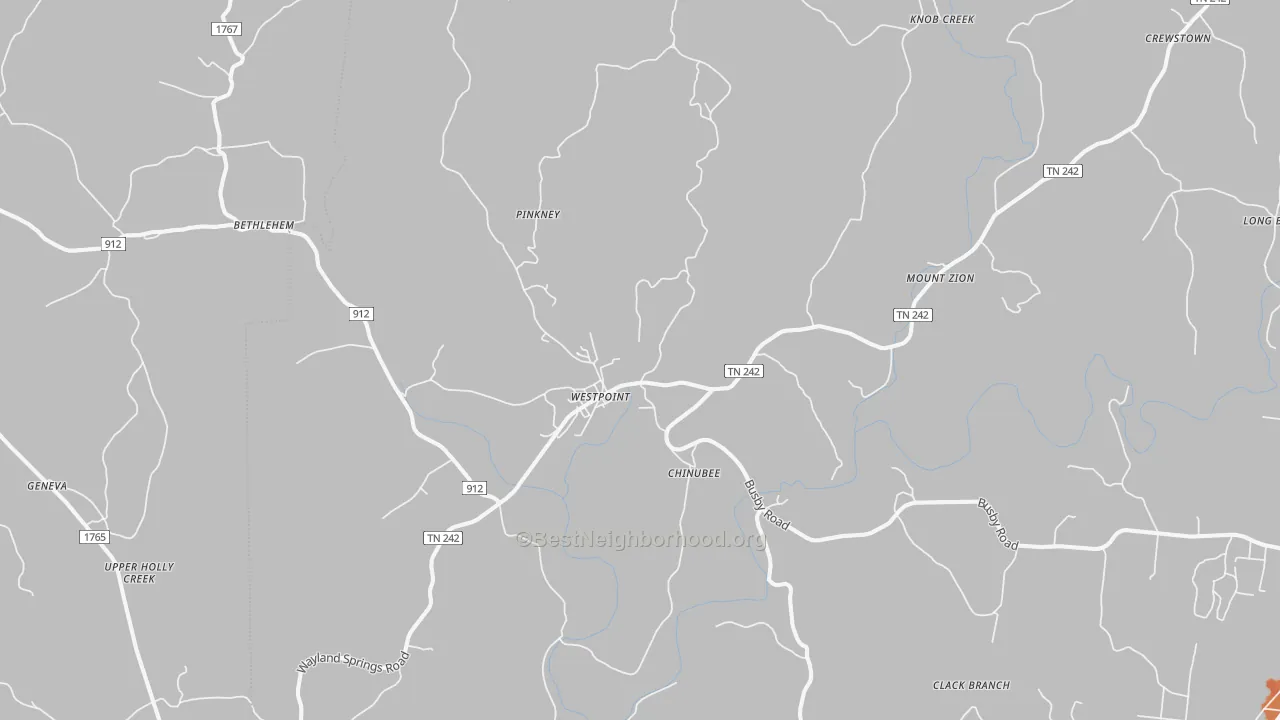 Bike Grade map of Westpoint, TN