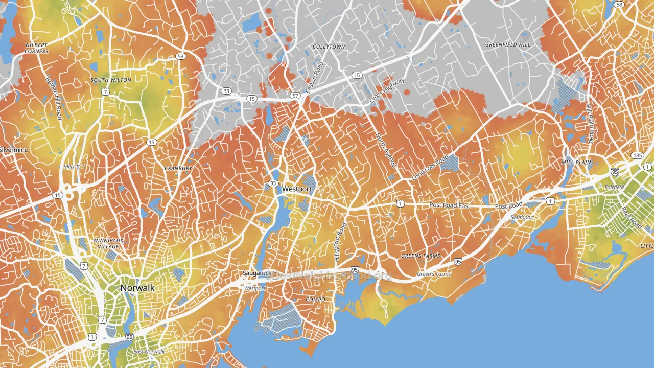 Bike Grade map of Westport, CT