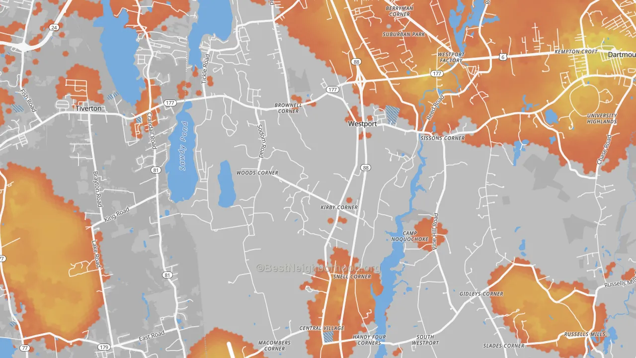 Bike Grade map of Westport, MA