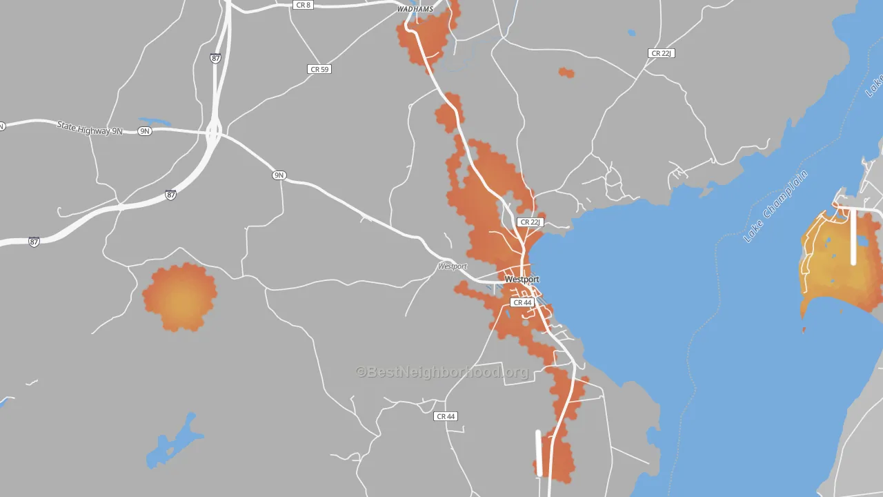 Bike Grade map of Westport, NY