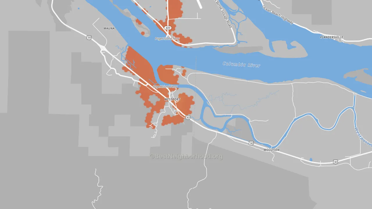 Bike Grade map of Westport, OR