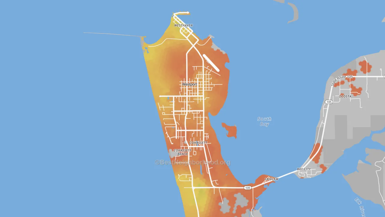 Bike Grade map of Westport, WA
